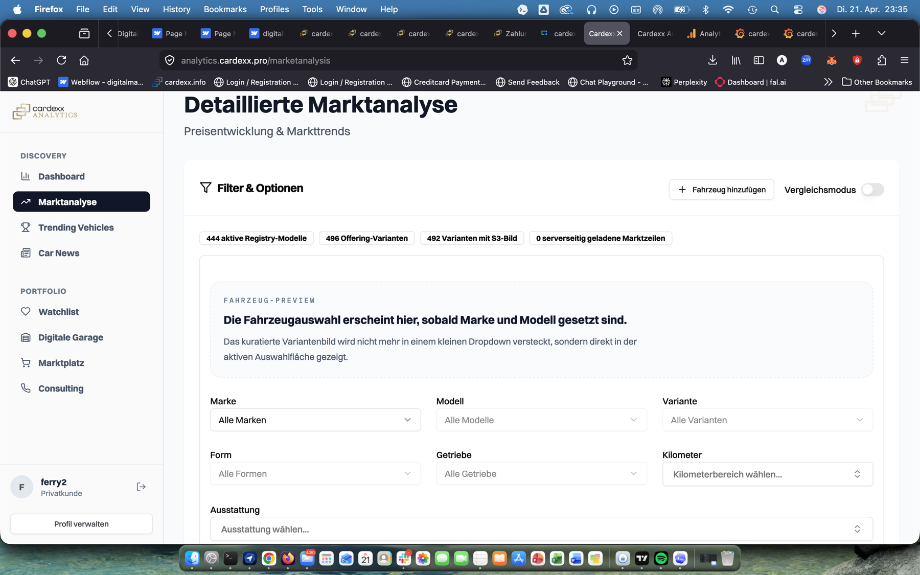 cardexx ANALYTICS Filter und Optionen